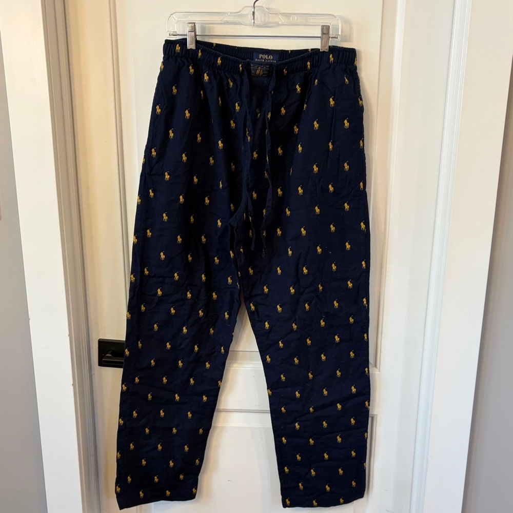 Polo by Ralph Lauren Navy Flannel Sleep Pants with Yellow Polo Icon